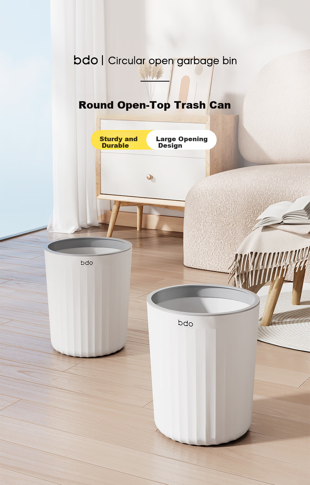 BDO Round Thickened Storage Bag Bucket Plastic Storage Basket Household Kitchen Bathroom Office Paper Bin 1