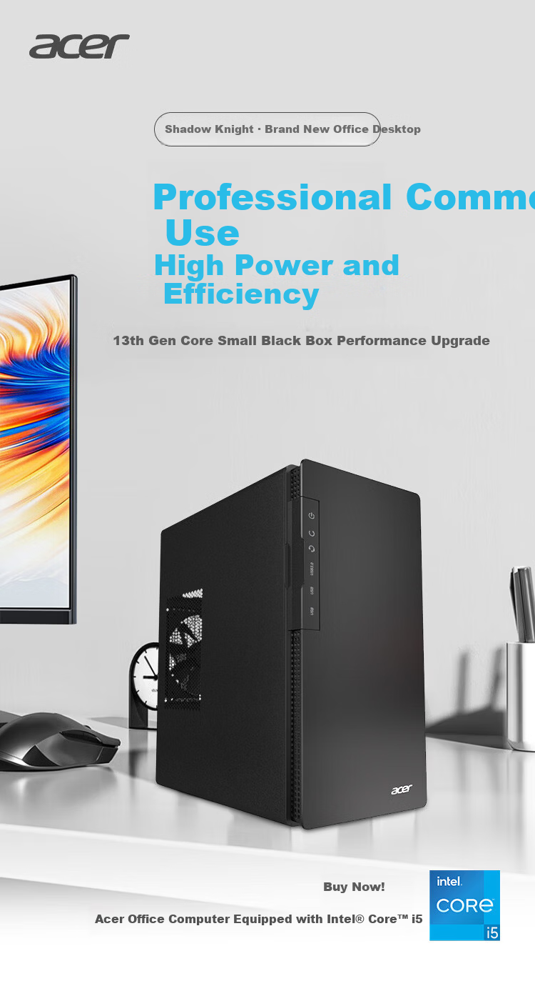 Acer Shadow Knight Desktop PC Office Host (12th Gen Core i5-12400F, 16GB RAM, 512GB SSD + 4TB HDD, 4GB Dedicated Graphics) 24.5-inch 1