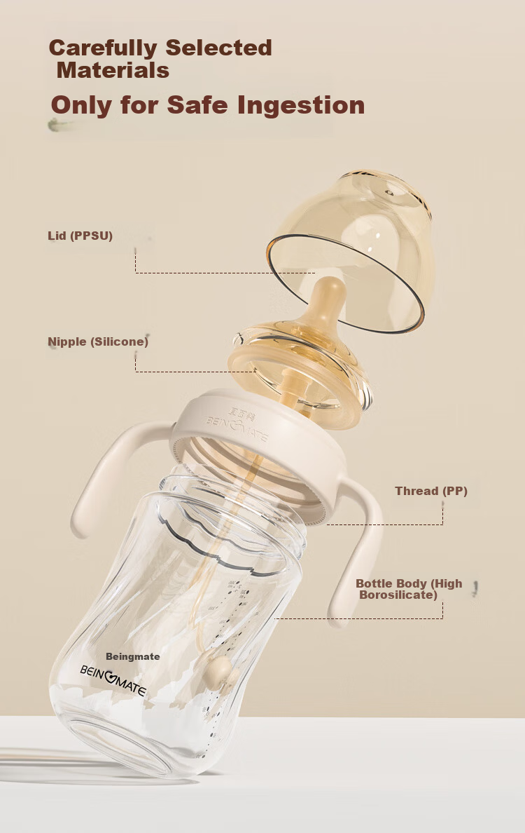 Beingmate Newborn Diamond Glass Baby Bottle 0-3-6 Months Anti-Colic Eccentric Nipple Preemie Imitation Breast Milk 4