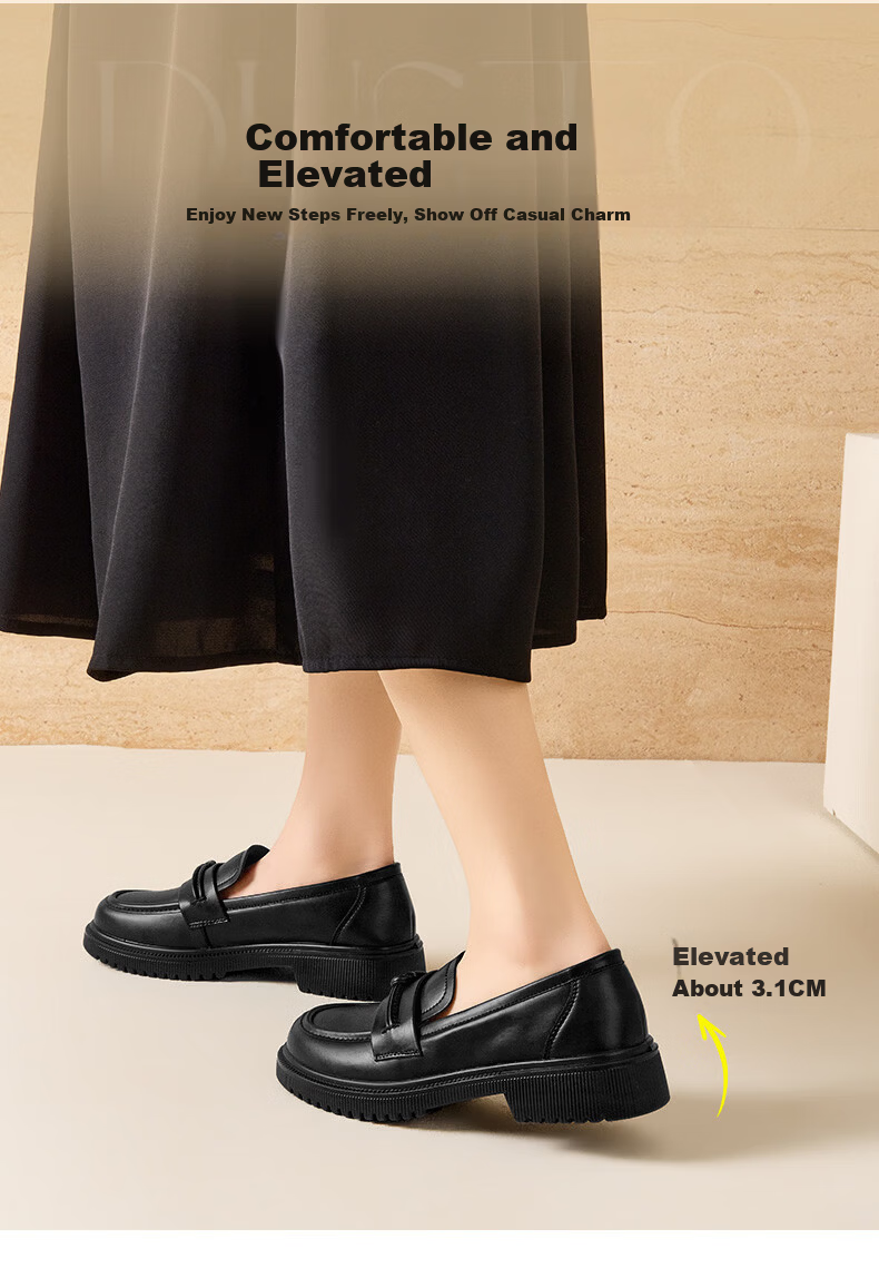 Dustodusto Women's Fashion Leather Shoes 2026 Spring New British Style Loafers Round Toe Lightweight Soft Sole Single Shoes 5