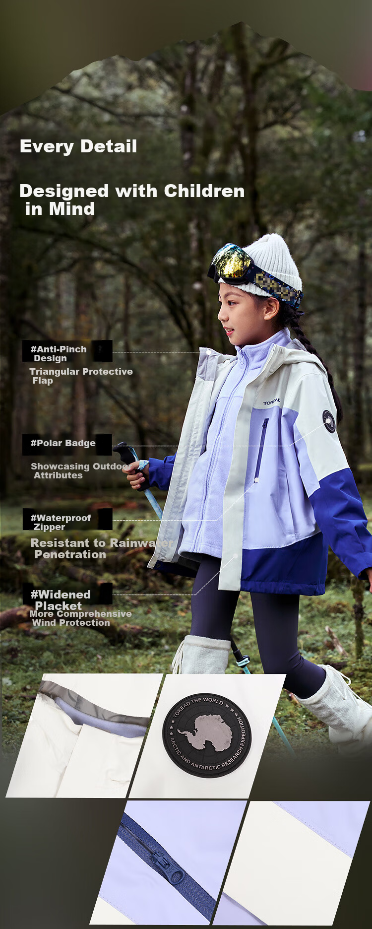 TOREAD Flagship Children's 3-In Jacket for Boys And Girls, Autumn And Winter Style, Warm Outerwear for Older Kids, Polar White, Size 150 12