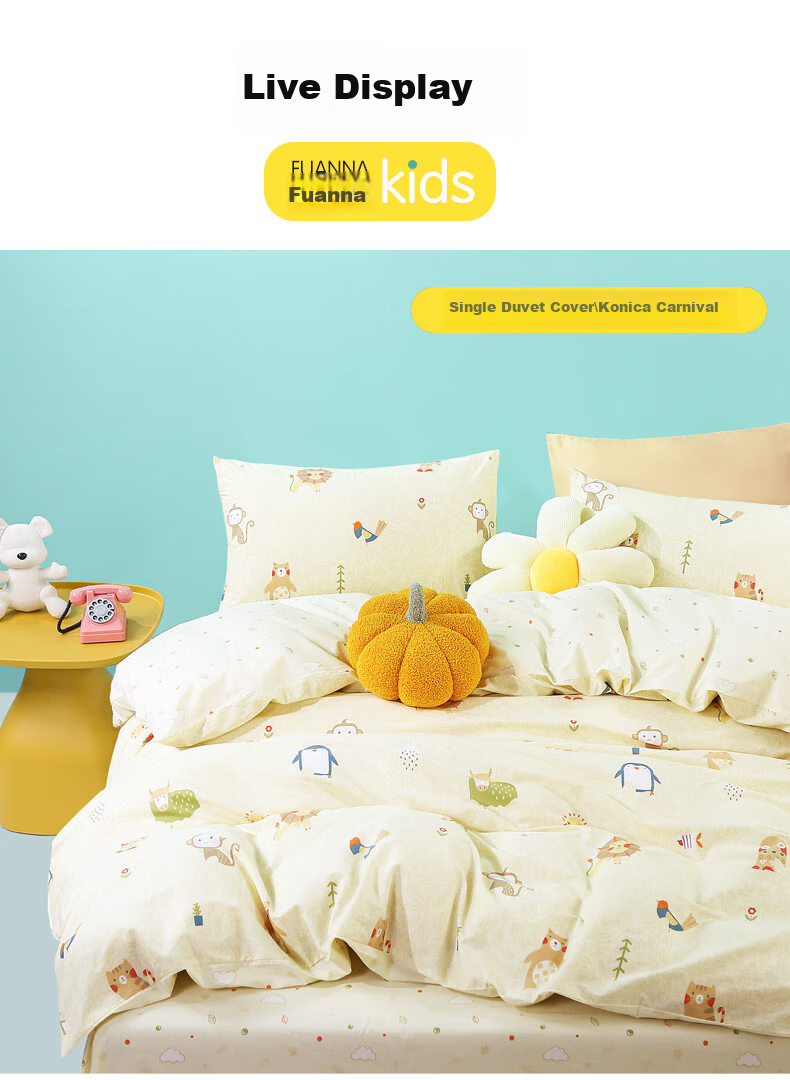 Fuanna Kids 100% Cotton Single Duvet Cover A-Class Bedding 1.2m 8