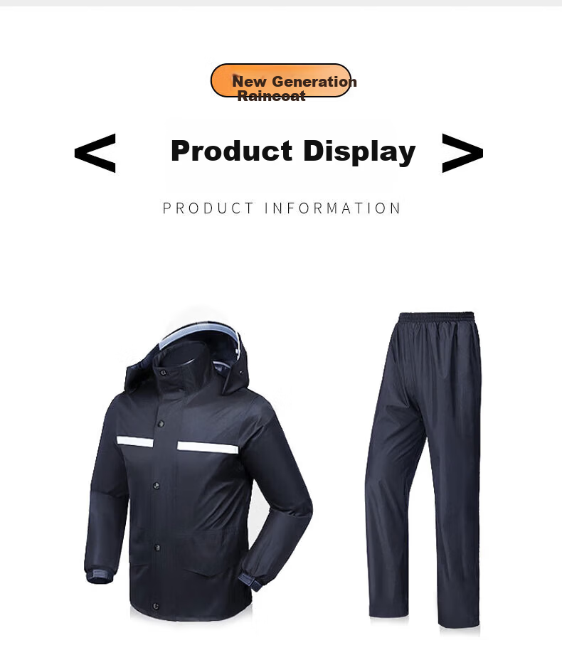 Artiya Chun Yafang Two-Piece Reflective Raincoat and Rain Pants XXL Black Hooded 10