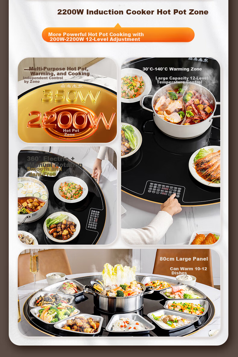 CHIGO [Upgraded Version] [Zoned Ultra-Thin] Food Warming Board Heat Preservation Plate Heating Table Mat Multifunctional Home Hot Pot Dining Table ZG-DCL80-22 4