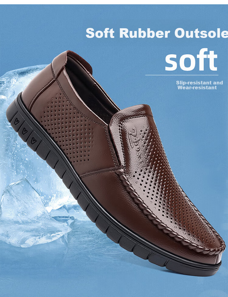 MEXICAN Business Casual First Layer Cowhide Men's Dress Shoes Hollow Breathable Slip-On Large Size Brown 39 3