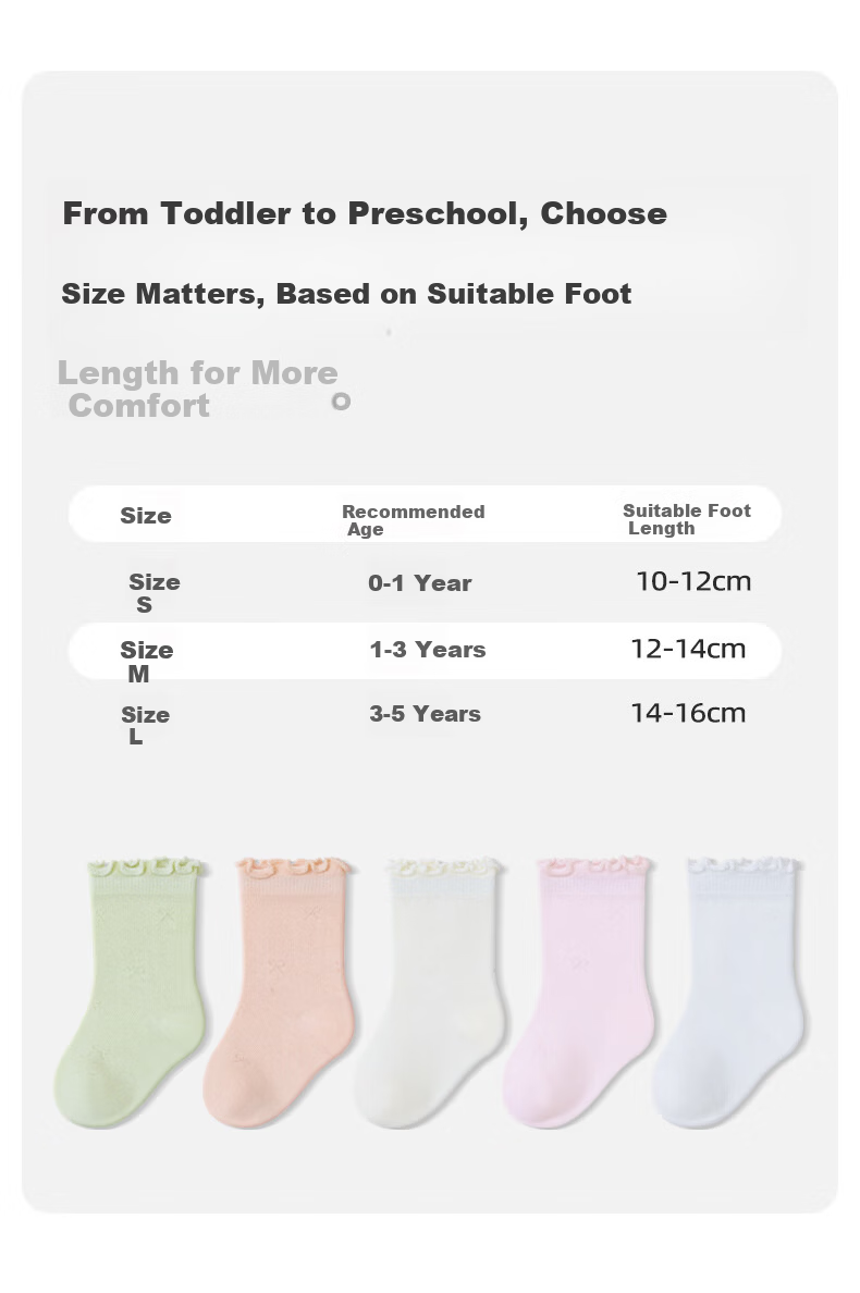 Growth Baby Socks Summer Thin Mesh Breathable White Ruffled Edge Cotton Seamless Mid-Calf Socks for Girls 7