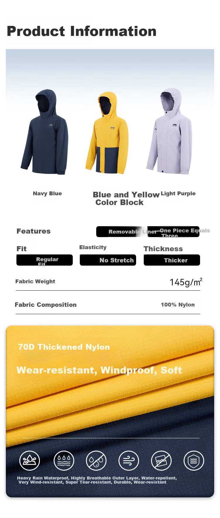 JD Jingzao Kids Fleece Lined 3-in-1 Windproof Waterproof Outdoor Jacket for Older Children Lavender Purple 140 3