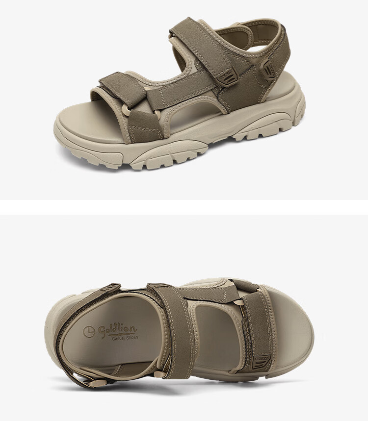 Goldlion Men's Shoes 26 Summer New Suede Lightweight Cushioning Beach Casual Sandals G542620025FFF Khaki Size 40 12