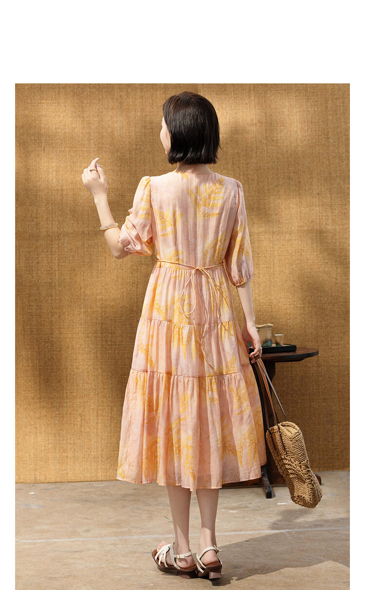 Demana [Elegant Lyocell] Summer French V-Neck Lace Splice Printed Waist-Slimming Dress for Women Premium 11