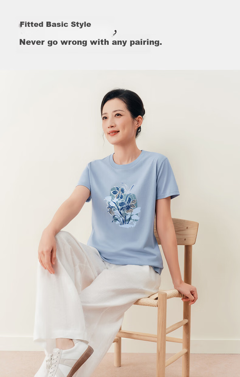 Threegun Women's Short Sleeve T-Shirt [Stretch Breathable Cotton] 2026 New Ribbed Crew Neck Casual Top 7