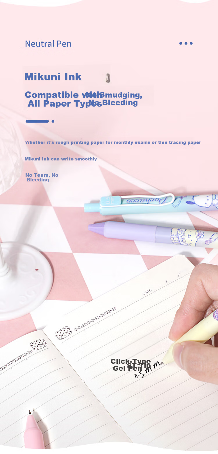 GuangBo & Sanrio Retractable Gel Pen, Stylish Cute ST Tip Exam Pen 0.5mm Student Exam Pen Black Ink Pen 3-Pack Randomly 1 Box KT82170-3 4