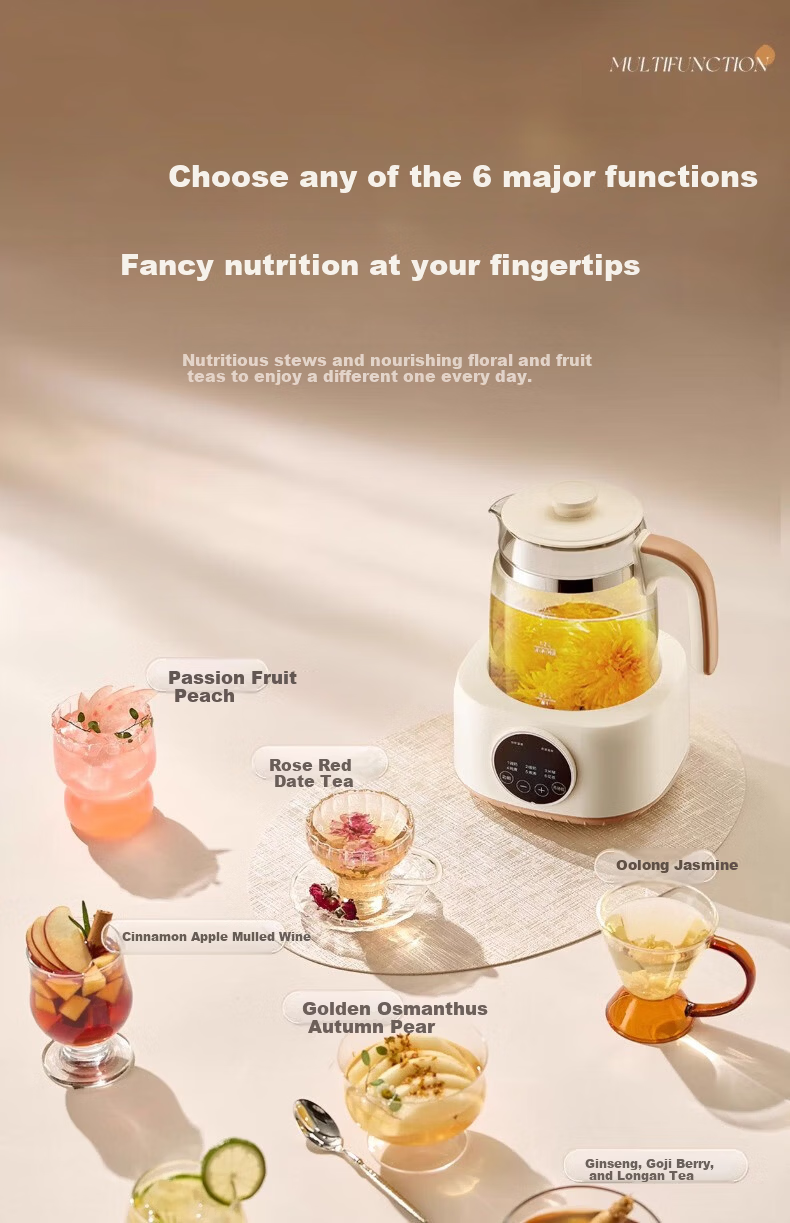 AUX YSW142 Glass Health Pot Automatic Milk Warmer Multifunctional Office Flower Tea Kettle Constant Temperature Electric Kettle Tea Cooker 316 Stainless Steel Base with Filter 7