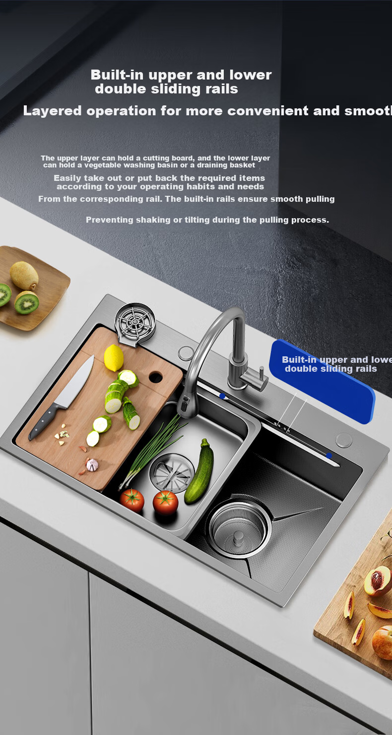 Haier 5.0 Kitchen Sink Nano Large Single Bowl Multifunctional Dishwasher Integrated Basin 304 Stainless Steel Pop-up Drain Vegetable Washing Basin 16