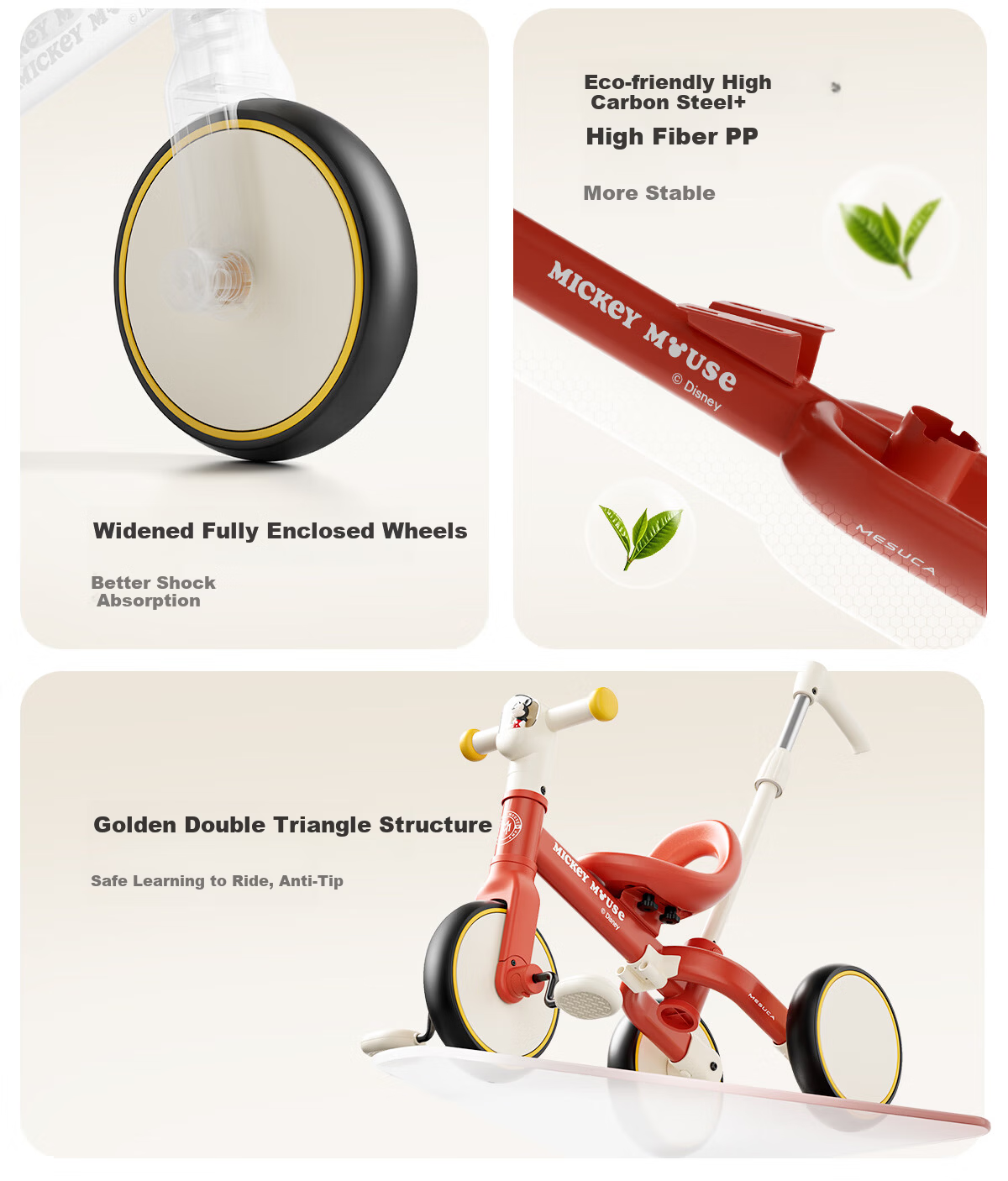 DISNEY Kids Tricycle Balance Bike 1-3-6 Years Toddler Pedal Bicycle Baby Birthday Gift Walker Push Bike 9