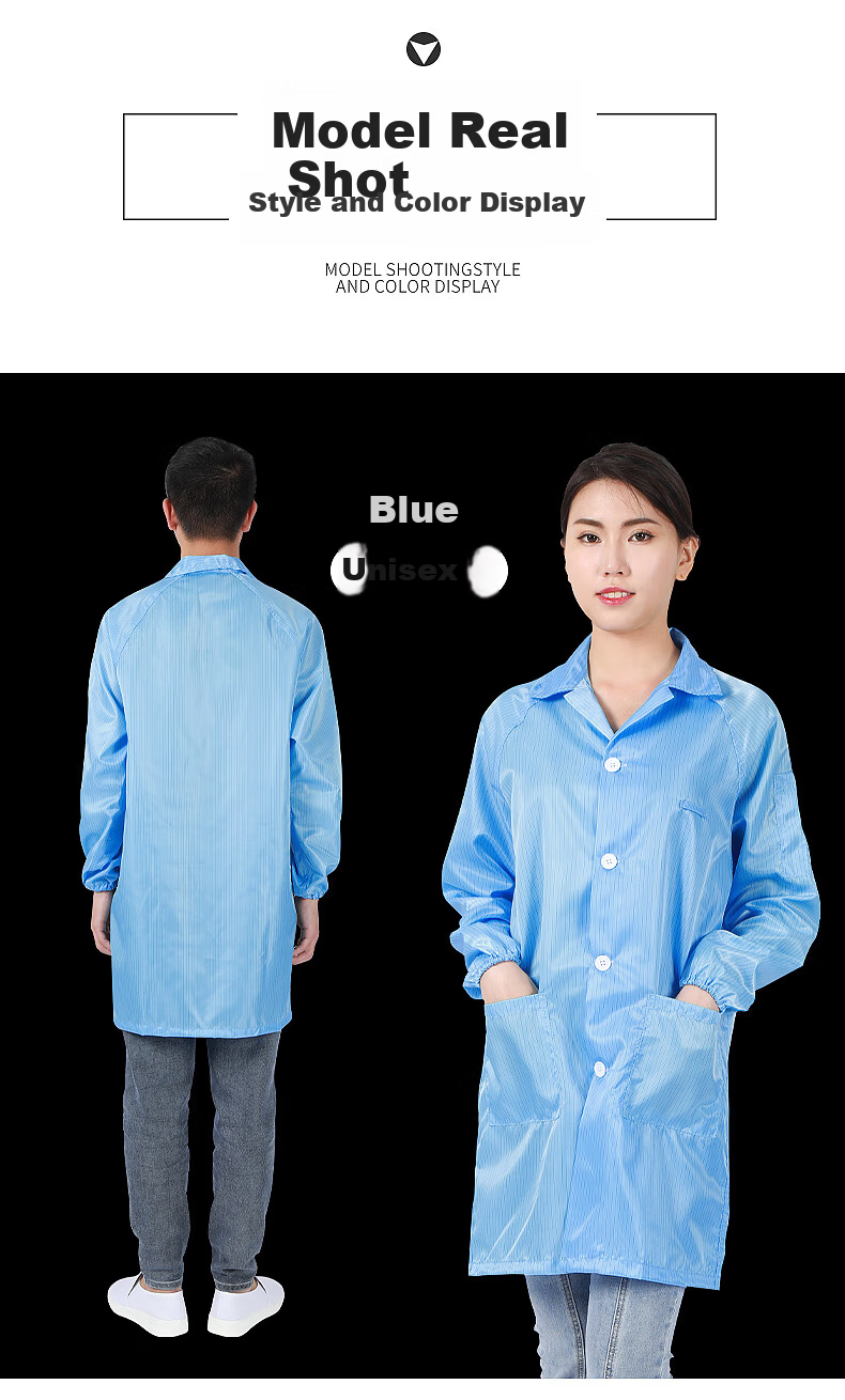 Mulang Anti-Static Lab Coat with Lapel Buttons, Dust-Free Cleanroom Suit for Food and Electronics Workshop, Dustproof Workwear, Blue 2XL 15