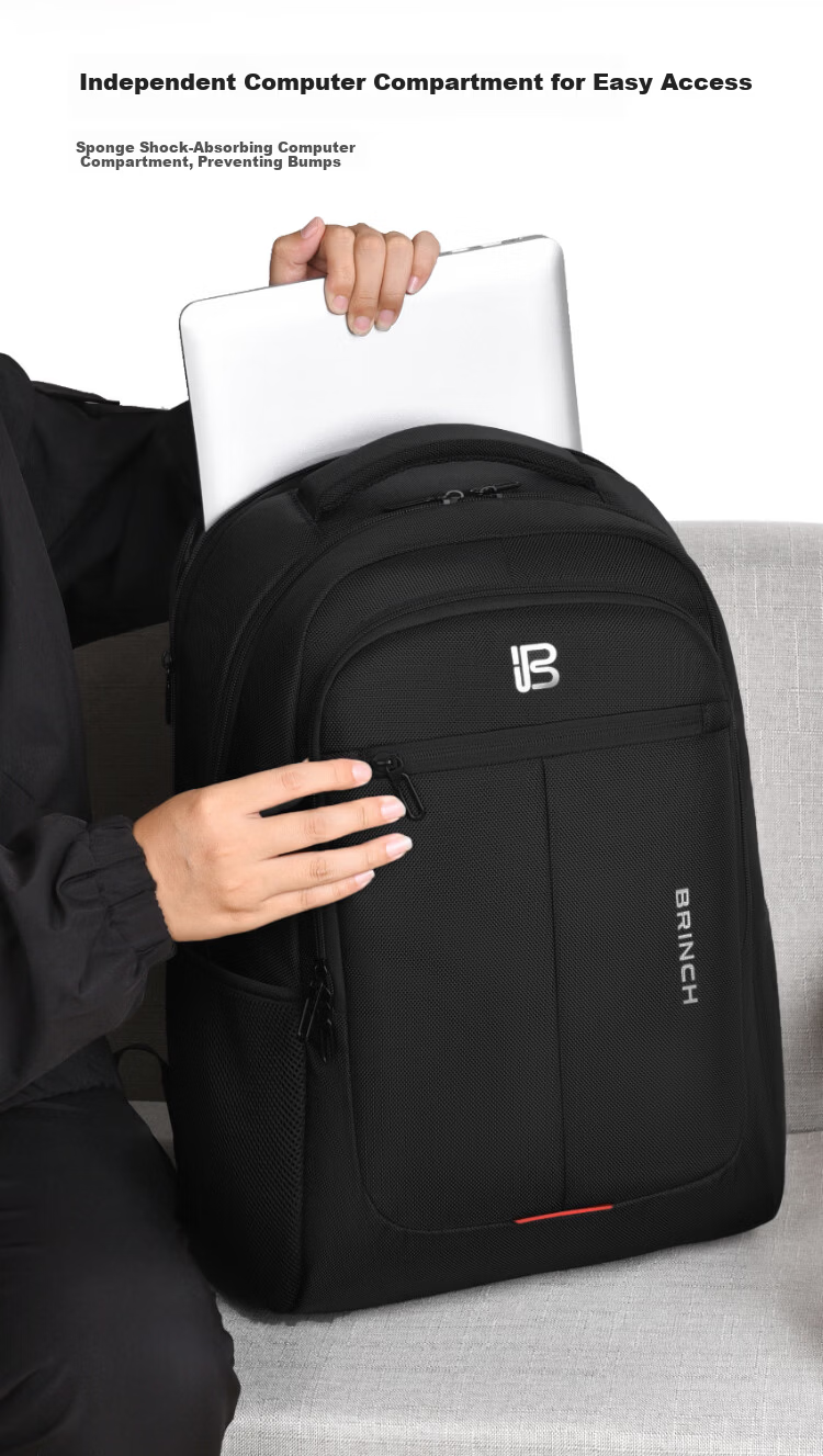 BRINCH Laptop Backpack Men's 17.3 Inch Shockproof Business Travel High Capacity Notebook Bag 10