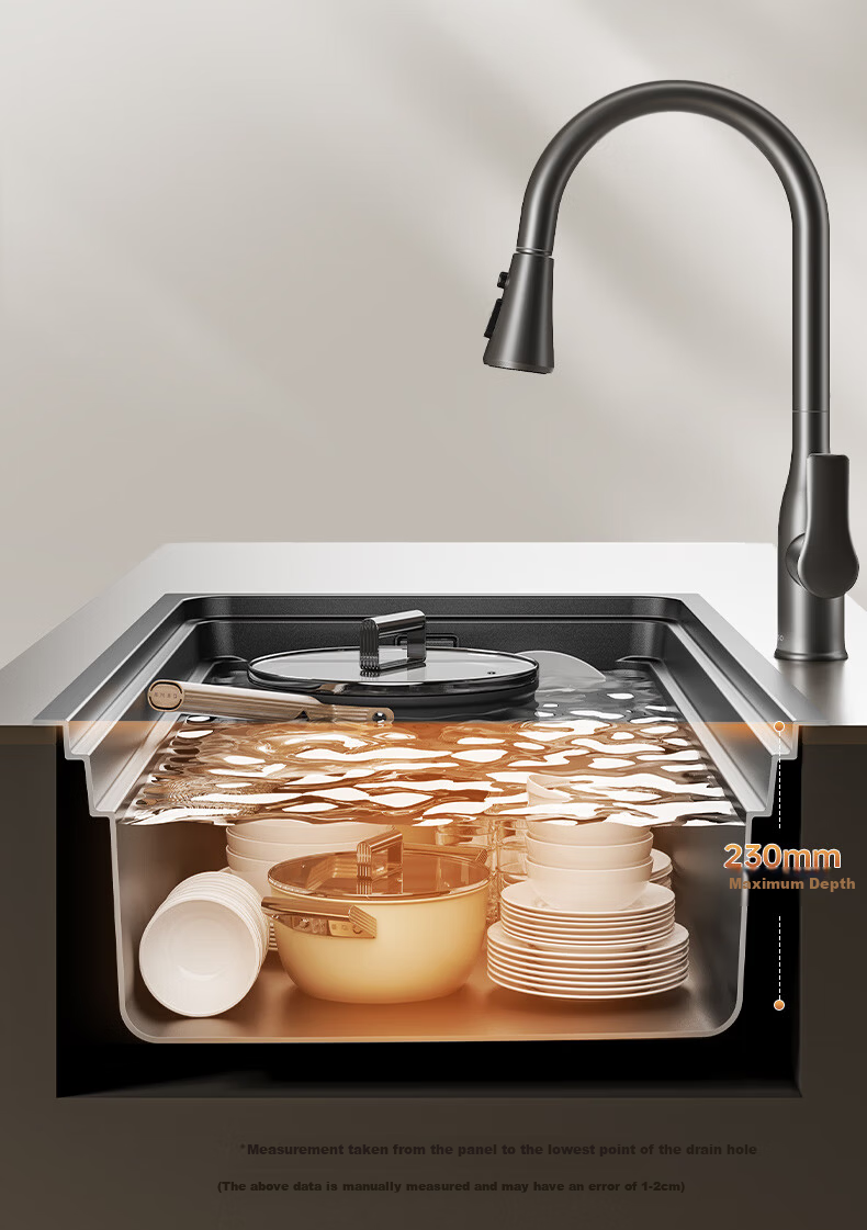 JOMOO Magician Kitchen Sink 304 Stainless Steel Large Single Bowl Black Titanium Forged Texture Narrow Edge Undermount Sink 15