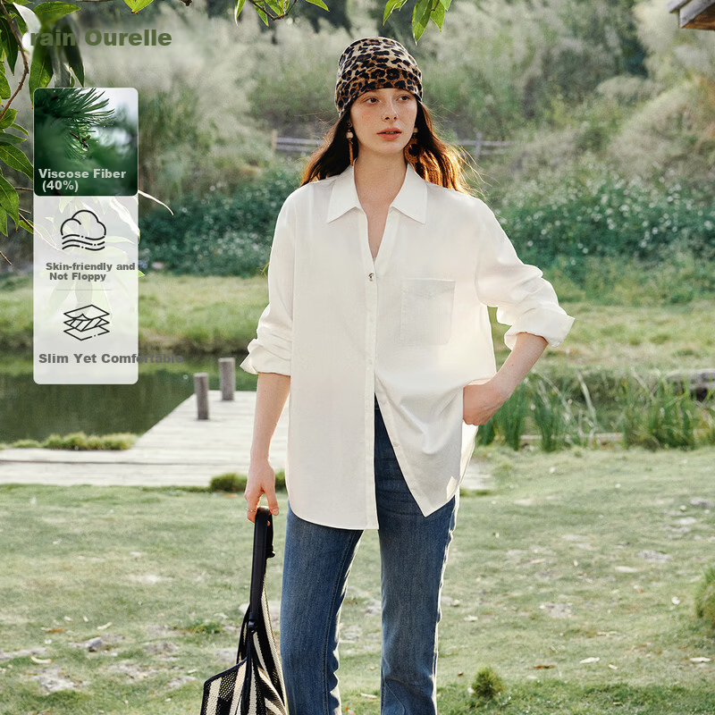 Olrain V-Neck Long Sleeve Shirt Women Spring New Loose Casual Slim Fit Elegant Top White M