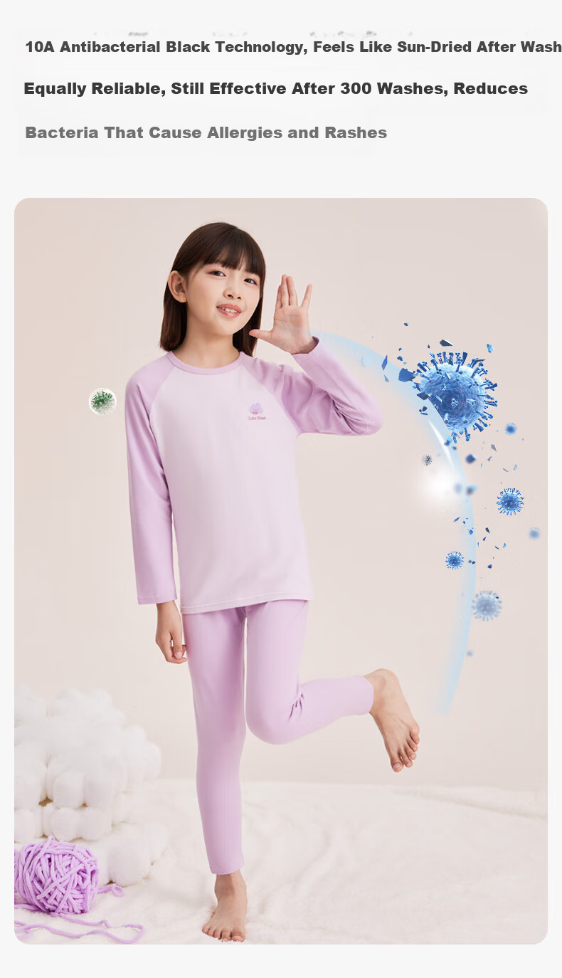 YUZHAOLIN Kids Thermal Underwear Set Boys Girls Class A Cotton Autumn Top and Bottom Moisture-Wicking Homewear Deep Space Gray Size 150 6