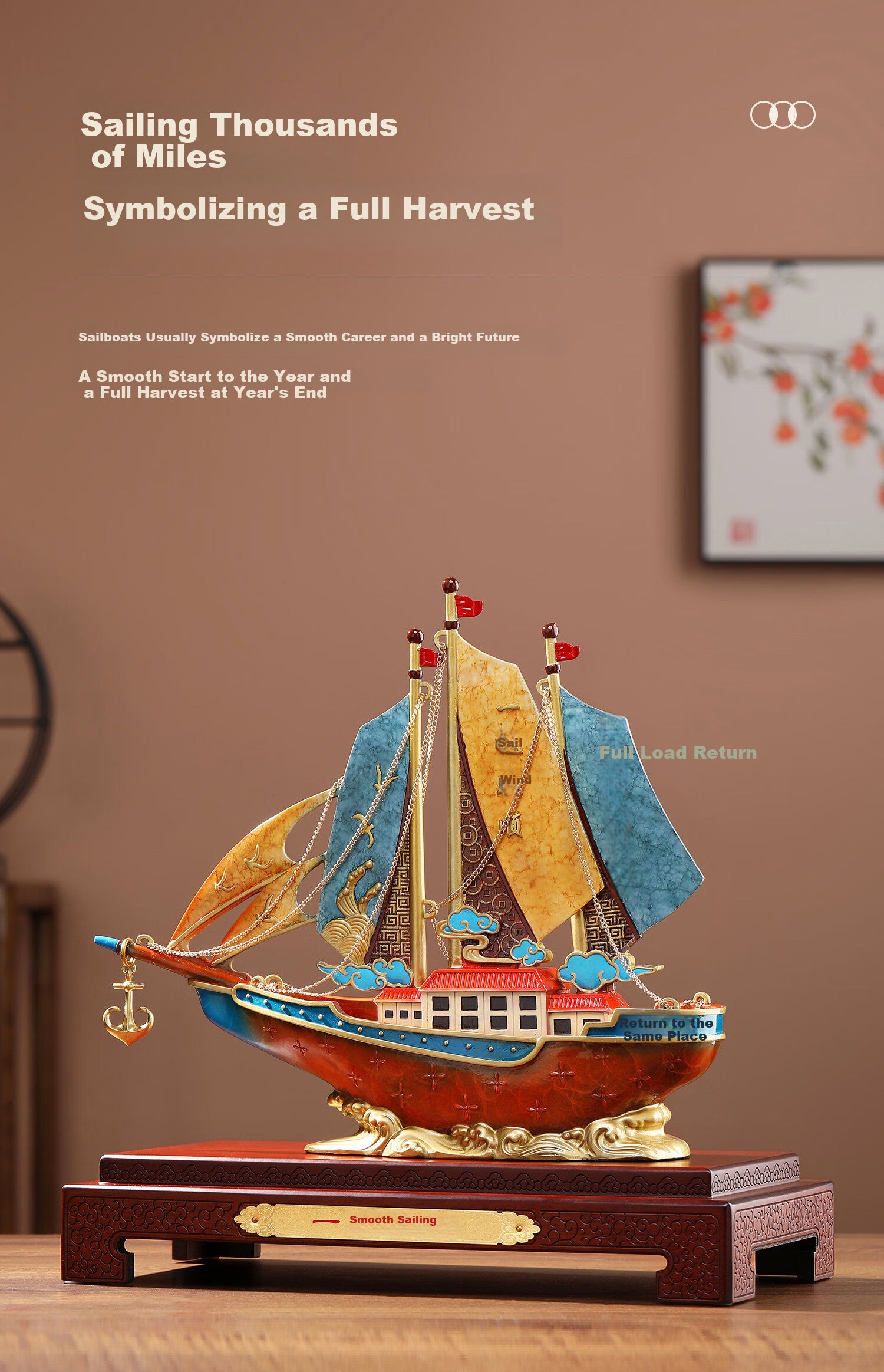 Damingtongjiang Smooth Sailing Copper Sailboat Ornament for Living Room, Executive Office Desk Decoration, High-End Decor for Housewarming, Promotion, And Business Opening Gifts 1