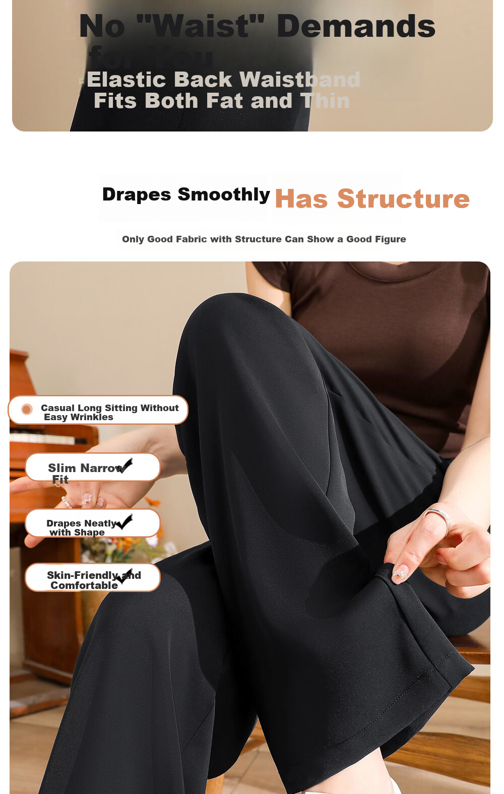 Langsha Women's New Suit Pants Office Commuting Formal Casual High-Waist Flowing Wide-Leg Wrinkle-Resistant Straight-Leg Pants for Petite 3