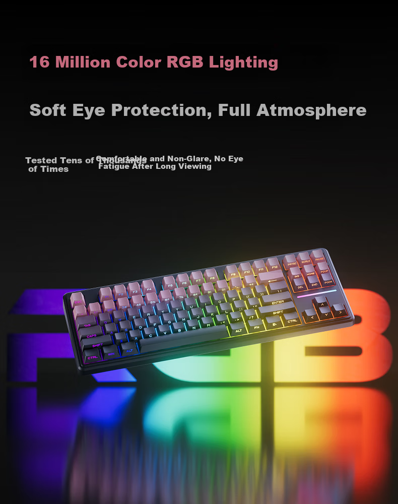 EWEADN V80 Wired Silent Mechanical Keyboard High-Quality Gradient Side-Printed 87-Key Portable RGB Backlit Gaming Office Laptop Peripheral for Women 5