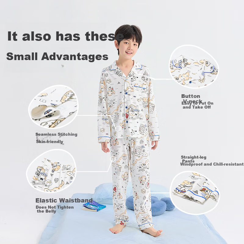 Jiusuiban Kids Pajamas Boys Class A Moisture-Absorbing Breathable Cotton Homewear Big Kids Mijiang Collaboration Long Sleeve Long Pants Set