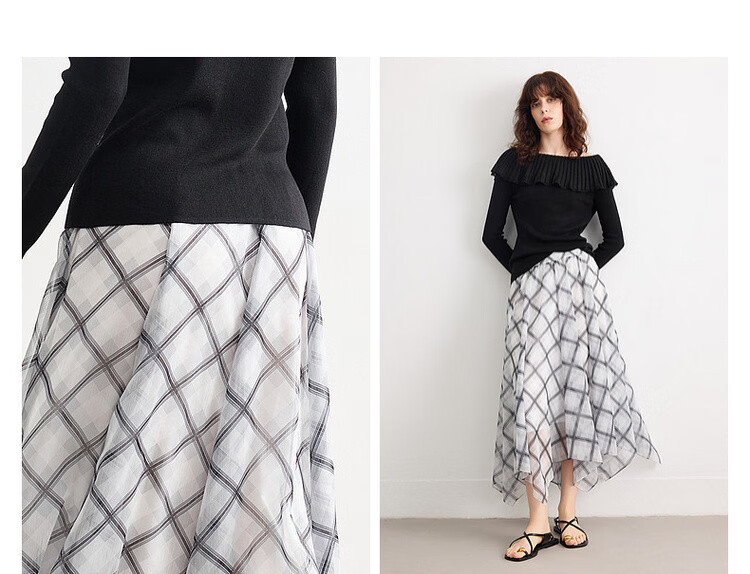 Demana Extra Romantic Summer Vintage Plaid Chiffon Print Elastic Waist Irregular Lightweight Flowing Women's Skirt 8