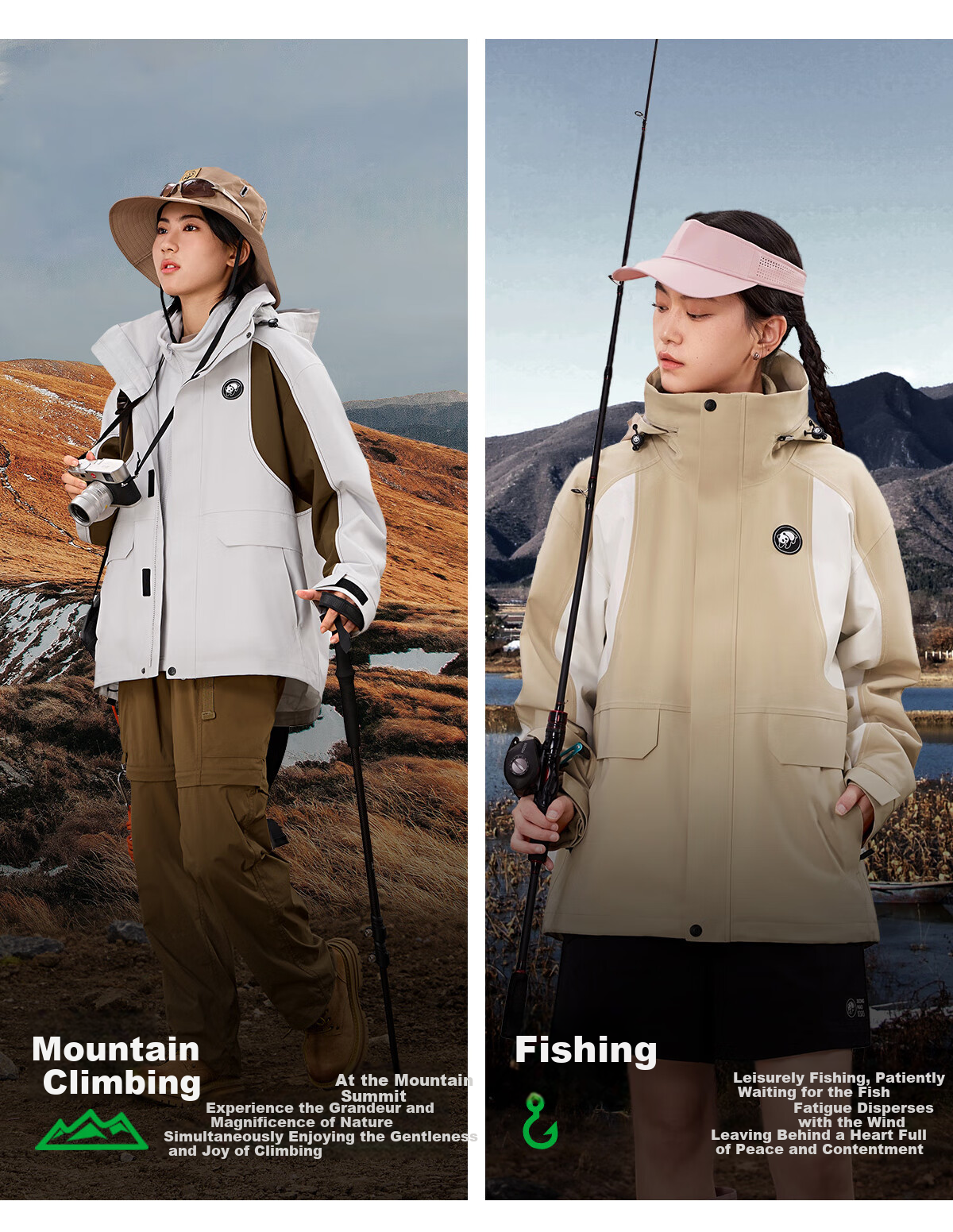 Panda Camel Series 3-in-1 Outdoor Jacket Unisex Windproof Rainproof Fleece Hiking Coat 1612, L 18