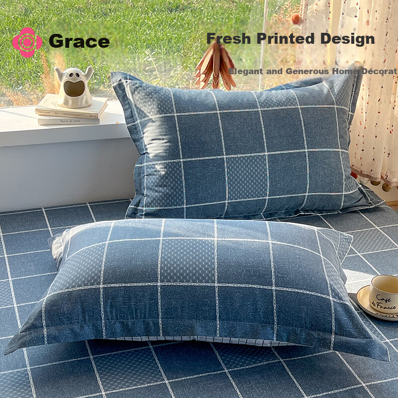 Grace A-Class 100% Cotton Antibacterial Pillowcases for Adults, Home Use, Pair 48x74cm, Cute Rabbit Design