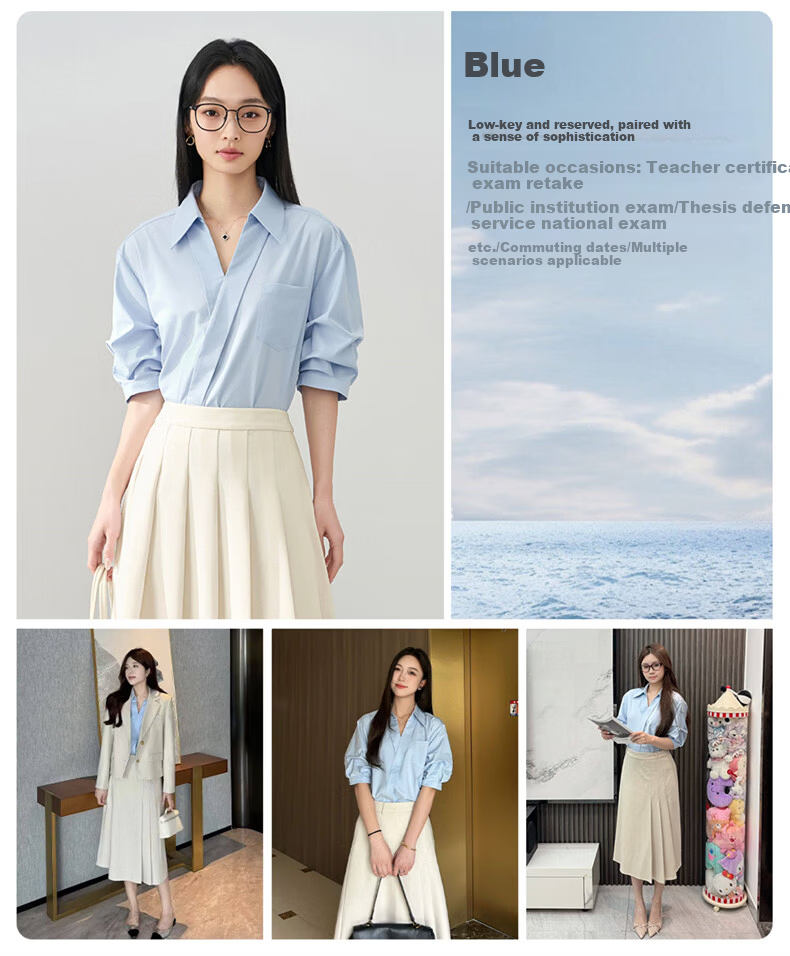 Jeanswest Women's Summer V-Neck French Style OL High-End Inner Wear Commuting Professional White Short Sleeve Shirt L 3