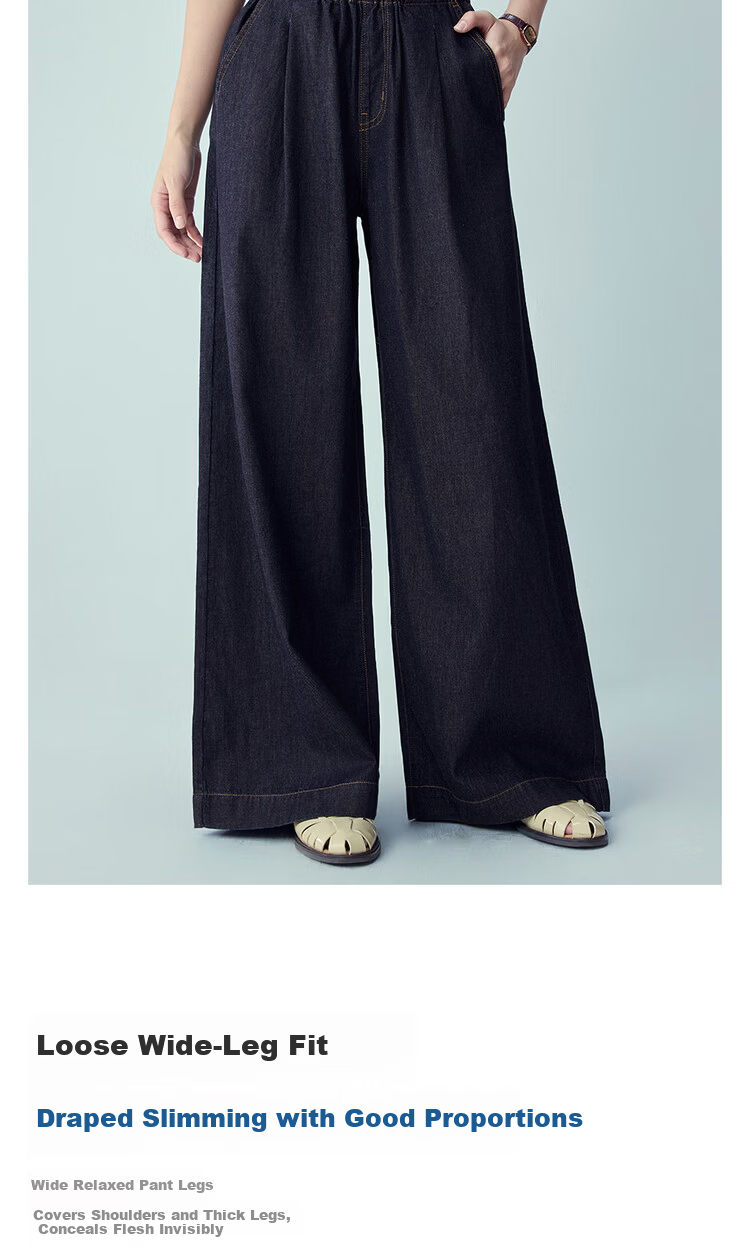 Giordano Women's Pants 2026 Summer New Pure Cotton Lightweight Pleated Elastic Waist Wide-Leg Jeans 13416325 7