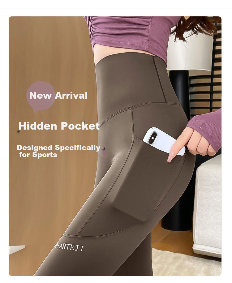 LangSha Women's Shark Pocket Pants High-Waist Hip-Lifting Fitness Yoga Leggings Spring Autumn New 4