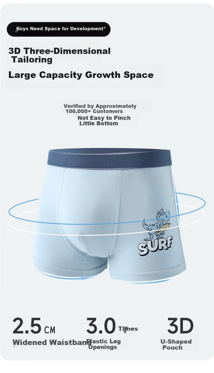 Bingxue Kapok Boys' Cotton A-Class Boxer Briefs 10A Antibacterial Four-Season Kids' Underwear for Older Boys 6