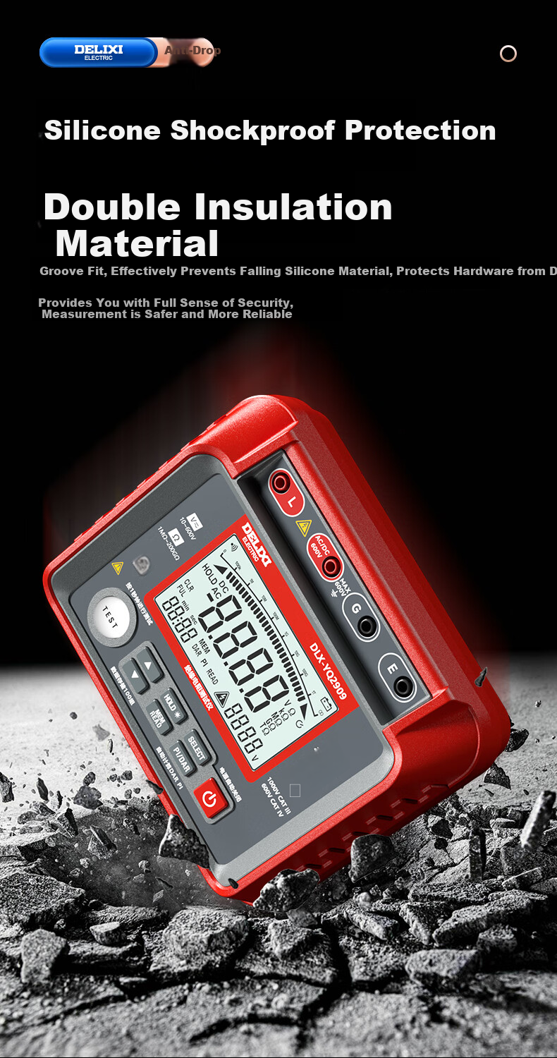 DELIXI ELECTRIC Insulation Resistance Tester Digital High-Precision Megohmmeter Ground Resistance Tester 2500V 9