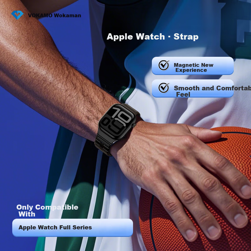 VOKAMO Minimalist Fashion Apple Watch Series 10/9/8/Ultra Magnetic Silicone Sports Band 44-49mm Unisex 2025