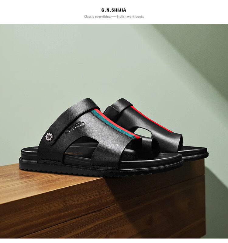 Bull Family Men's Summer Sandals New Beach Shoes Genuine Leather Dual-Purpose Slippers for Middle-Aged and Elderly Fathers 19