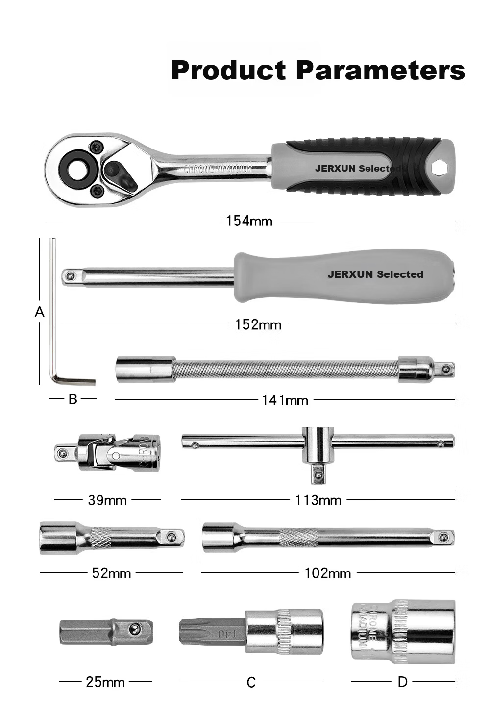 JERXUN 46-Piece Socket Wrench Auto Repair Tool Kit Ratchet Motorcycle Repair Road Quick Set Wrench Torque Screwdriver 4