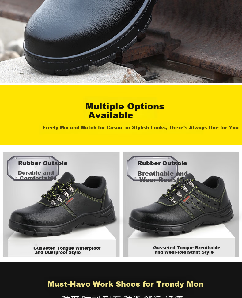 Weierdun Safety Shoes for Men, Breathable Steel Toe Cap, Puncture-Resistant, Wear-Resistant, Waterproof Construction Site Work Shoes 9215-1 Size 39 11