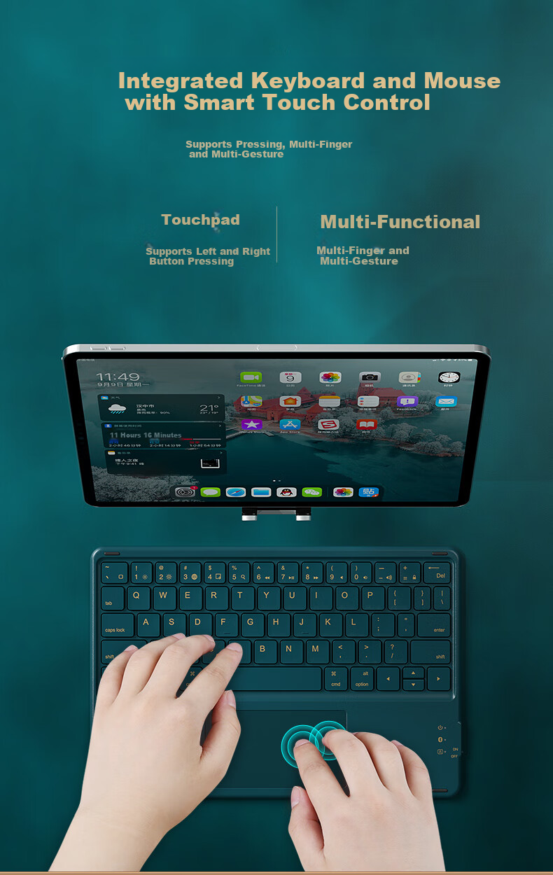 B.O.W Hangshi HB321 Ultra-thin Bluetooth Wireless Touch Keyboard for iPad Xiaomi Huawei Apple Tablet Mobile Laptop Silent Rechargeable Keyboard Dark Green 3