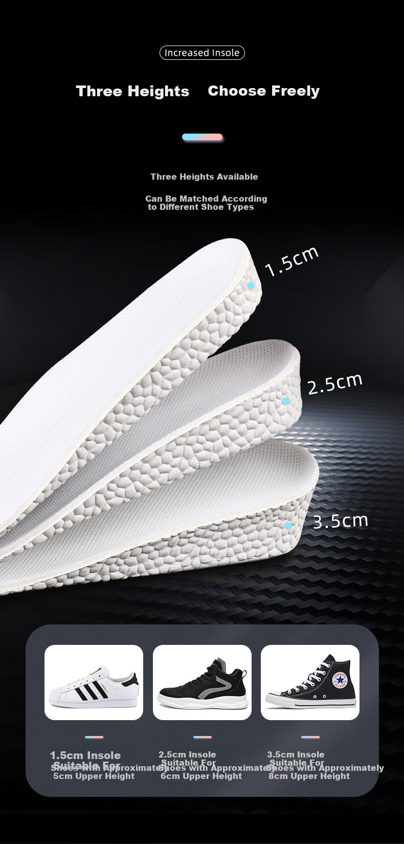 Maigao Le Boost Height Increase Insoles Unisex Summer Sports Breathable Sweat-Absorbing Soft Invisible Thickened Elastic 1.5CM 35-36 4