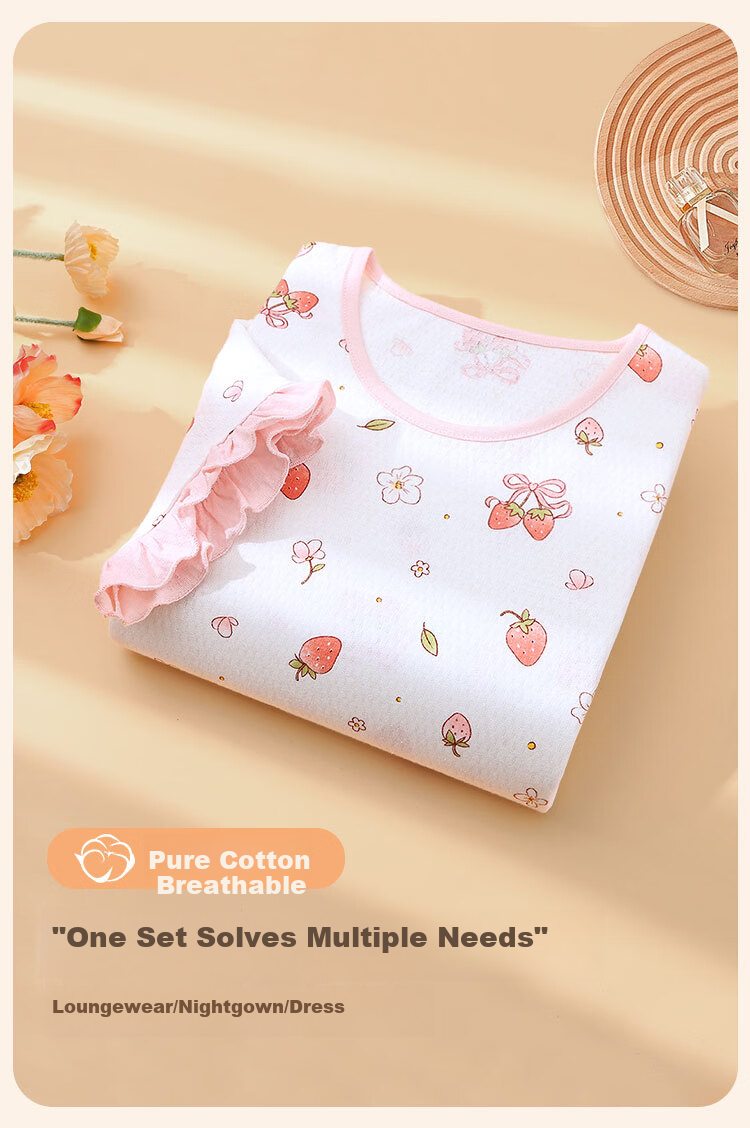 Cotton Girls' Nightgown 100% Pure Cotton Class A Big Kids Teen Summer Short Sleeve Sleepwear Homewear 3
