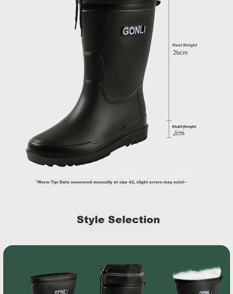 FOOTOPPO Fashion Mid-Calf Waterproof Drawstring Rain Boots for Men, Delivery Rider Rain Boots, Non-Slip Water Shoes with Thick Sole 5