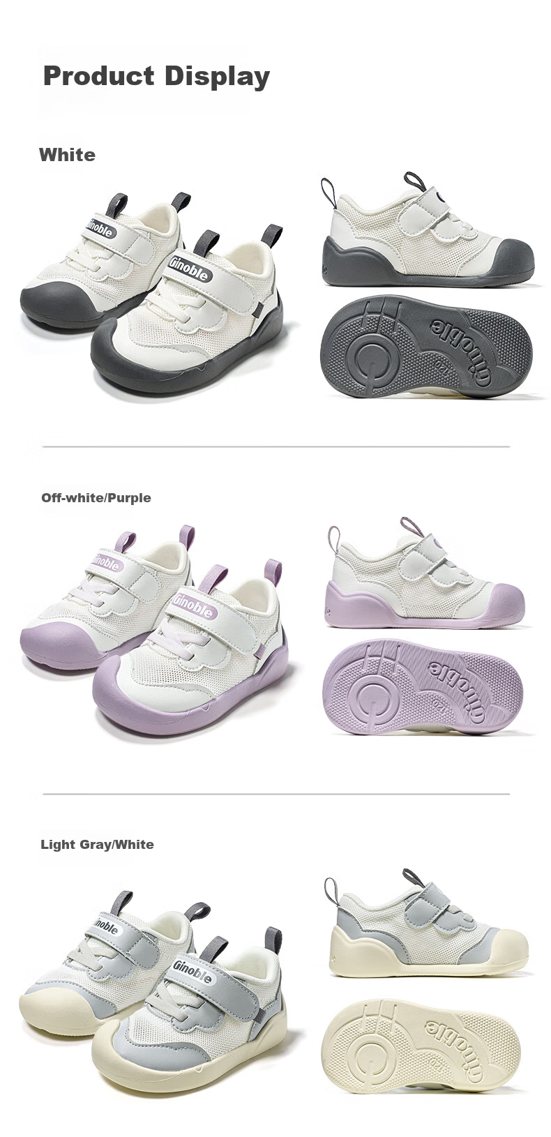 Ginoble Summer 2026 New Breathable Toddler Walking Shoes Mesh Shoes 0-1 Year Old Boys and Girls Baby Shoes GB2545 Light Gray 6