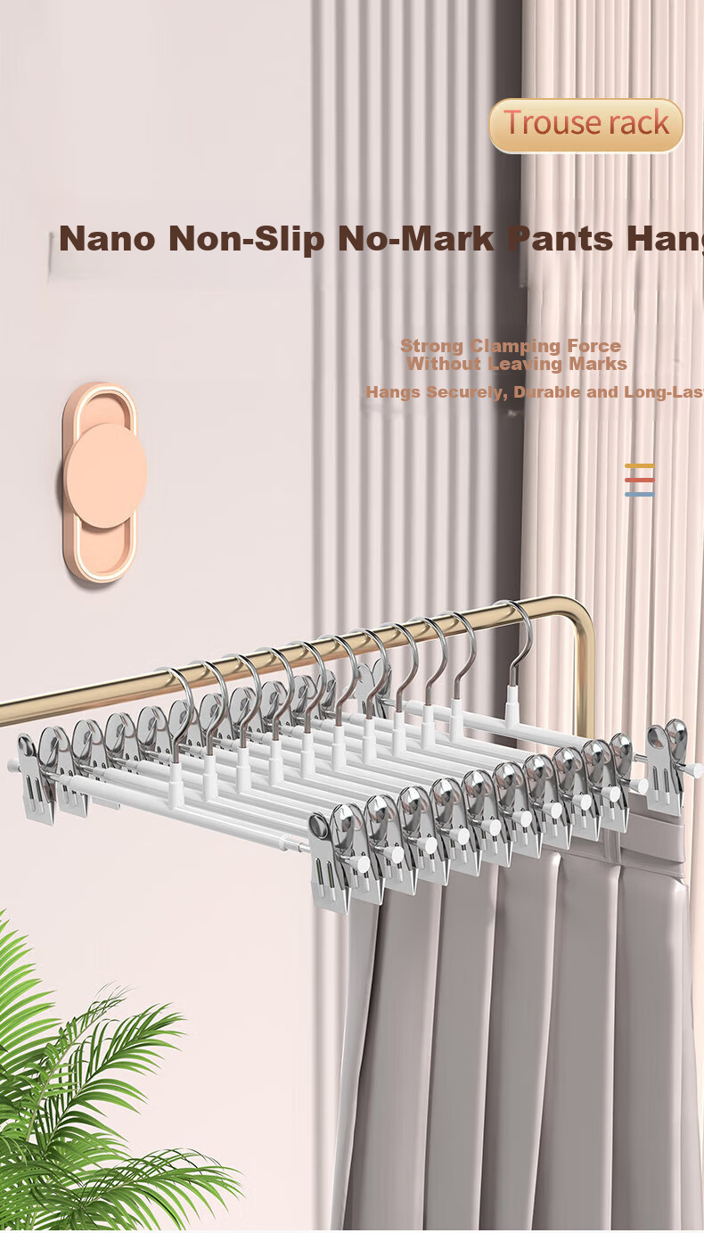 Miaomei 10-Pack Non-Slip Clip Pants Hangers Adjustable Retractable Skirt Clips for Home Drying 1