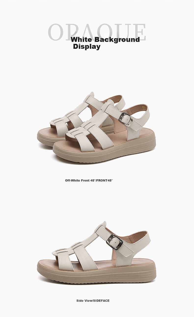 Red Dragonfly Women's Soft Sole Leather Sandals Casual Comfortable Flat Beach Shoes WTK251642 Off-White Size 38 7