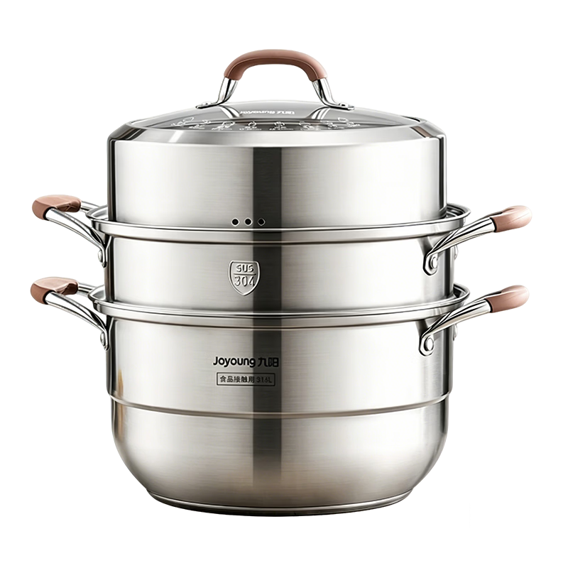 Joyoung 316L Stainless Steel Steamer Pot, Non-Coated, Multifunctional Soup Steamer, High Dome Lid, Three Layers, 32cm, Suitable for 3-4 People