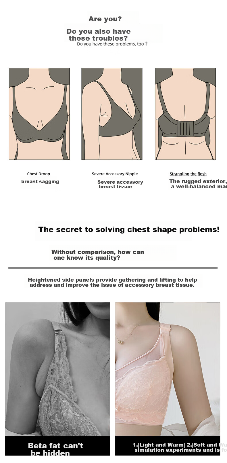 PBENO Women's Thin Bra 2025 New Summer Large Bust Minimizing Anti-Sagging Pink Beige 36/80BCD 5