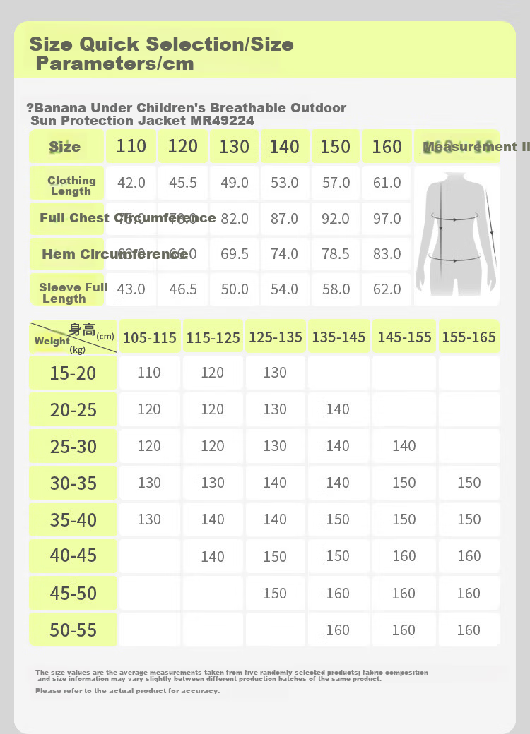 Beneunder Children's Mosquito-Repellent Clothing, Sun Protection Clothing, Sun Protection Jacket for Boys And Girls, MR49224, Wild Green - Light Goose Yellow, Size 110 32