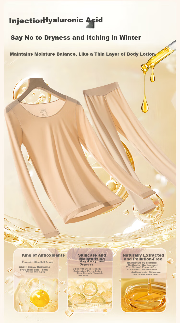 MiiOW Women's Skin Care Thermal Underwear Seamless Ultra-Thin Invisible Face Mask Base Layer Moisturizing Autumn Top and Bottom Set 4